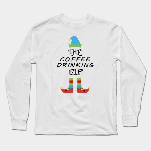 The Coffee Drinking Elf Matching Family Group Christmas Party Long Sleeve T-Shirt by CareTees